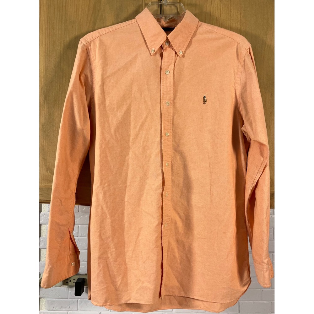 Ralph Lauren Button Down Shirt Mens Large Orange Classic Fit Oxford Long Sleeve